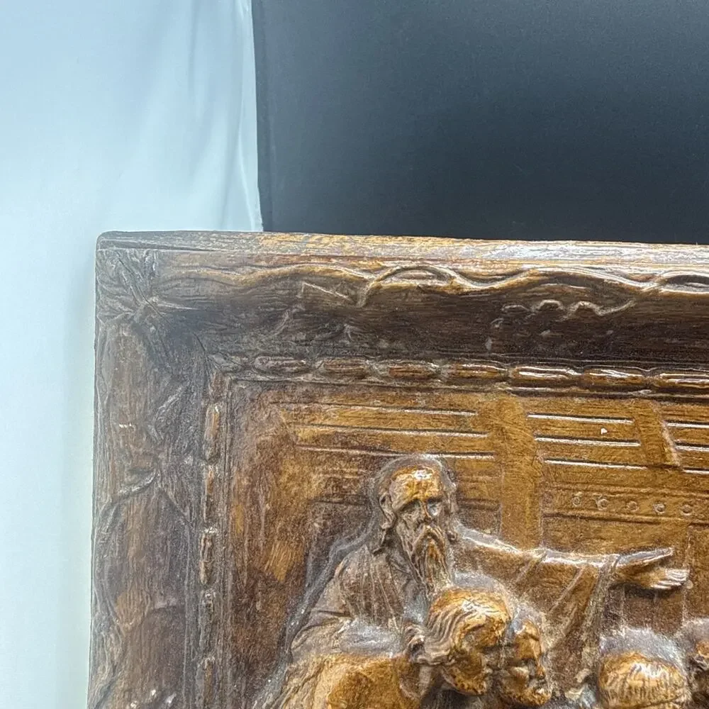 Vintage 3D Jesus LAST SUPPER Wall Religious Plaque Faux Wood Relief Carving
